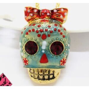 ♥️ Betsey Johnson sugar skull with crystal bow & sparkling eyes ♥️